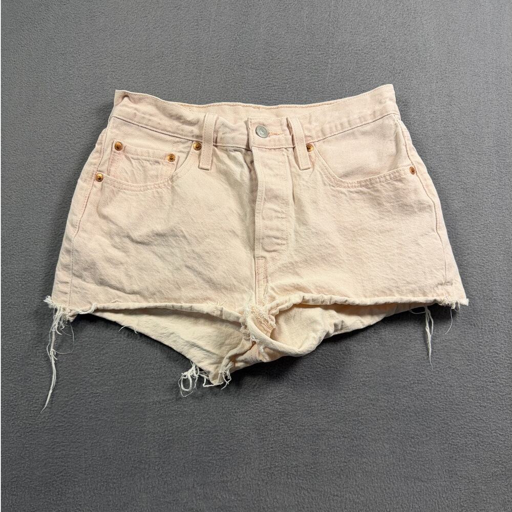 Levis 501 Original Denim Shorts 28 Womens Pastel Pink High Rise Cutoff Raw Hem